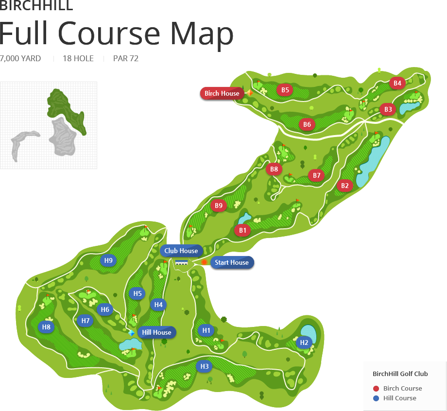 BirchHill Full Course Map - 7,000 YARD, 18 HOLE, PAR 72