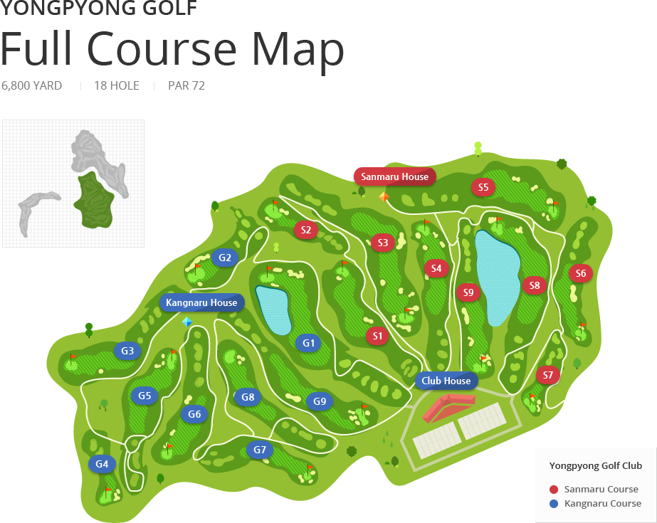 Yongpyong Golf Club Full Course Map - 6,800 YARD, 18 HOLE, PAR 72