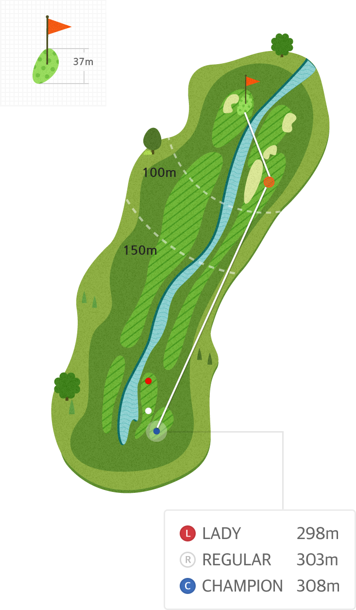 용평9 Hole1 홀까지의 거리 정보 지도