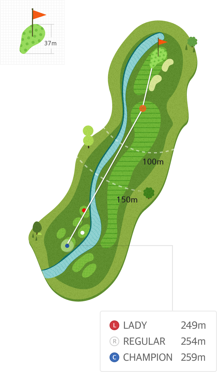 용평9 Hole2 홀까지의 거리 정보 지도